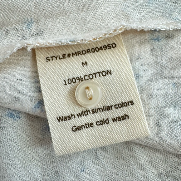 Worth Collective Marley Floral Print Cottage Midi Dress Ivory Blue Sz M - Picture 8 of 14